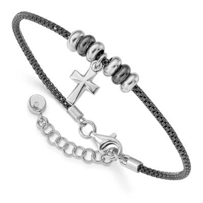 Leslie&#39;s Ruth-plated Cross with 1 Inch Extender Bracelet Sterling Silver Rhodium-plated HB-QLF1126-…