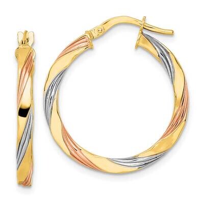 Rose &amp; White Rhodium Polished Twisted Hoop Earrings 14k Gold TF2100, MPN: TF2100, 883957989020