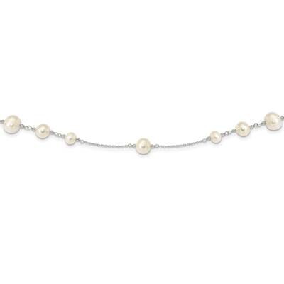 7-10.5mm White Rice Cultured Freshwater Pearl Necklace Sterling Silver Rhodium-plated QH5635-35.5, …