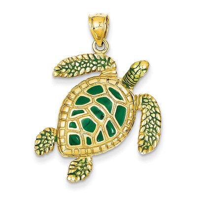 3-D Enameled Sea Turtle Pendant 14k Gold K3305, MPN: K3305, 637218114092