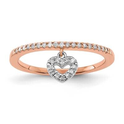 Sterling Silver Rose Tone Polished Diamond Dangle Heart Ring RLD3887-SSS33-7