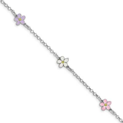 Enameled Flower with .75 IN EXT Brac Sterling Silver Rhodium-plated QG4962-6.25, MPN: QG4962-6.25, …