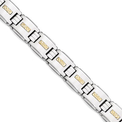 Polished with 14k Gold Diamond-cut Link Bracelet - Stainless Steel SRB1709-8 by Chisel, MPN: SRB170…