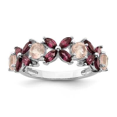 Rose Quartz &amp; Rhodolite Ring Sterling Silver Rhodium-plated QR7038, MPN: QR7038,