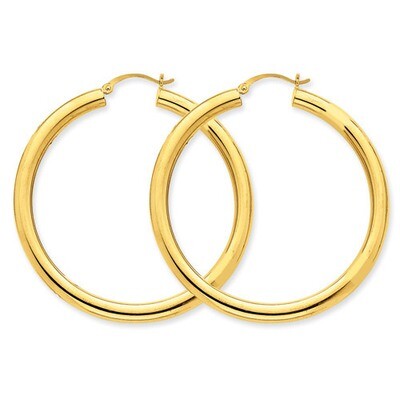4mm Lightweight Round Hoop Earrings 14k Gold Polished T952L, MPN: T952L, 883957288154
