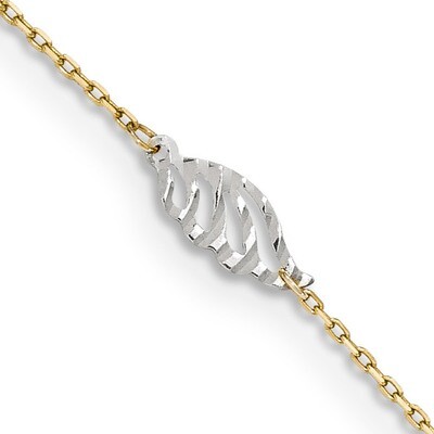 Diamond -cut Polished Leaf with 1 ext. Anklet 14k Two-Tone Gold ANK281-10, MPN: ANK281-10, 88677436…