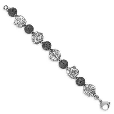 Sterling Silver Antiqued Lava Stone Bracelet QPRF330-7.5