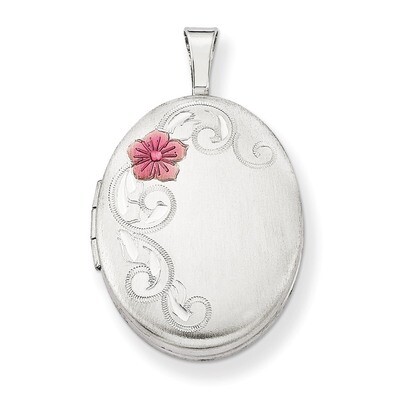 Enamel Flowers 19mm Oval Locket Sterling Silver QLS519, MPN: QLS519, 883957570358