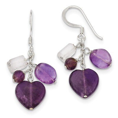 Amethyst Heart Dangle Earrings Sterling Silver QE1324, MPN: QE1324, 886774246444