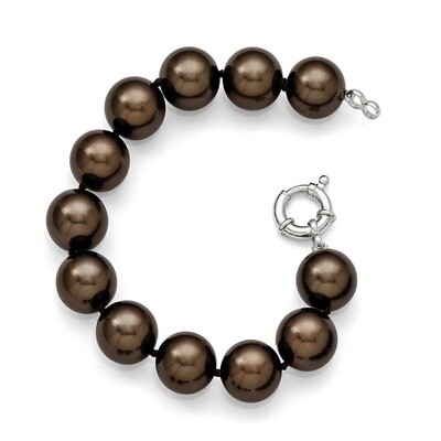 14-15Mm Brown Shell Bead Bracelet Sterling Silver QMJB14C-7.5, MPN: QMJB14C-7.5, 886774293332