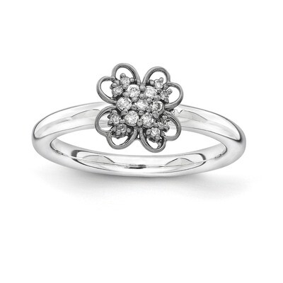 Black-plated Diamond Flower Ring - Sterling Silver QSK1660, MPN: QSK1660, 886774253480
