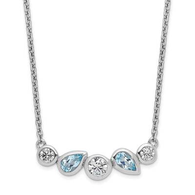 Sky Blue Topaz White CZ Diamond 16.5 Inch with 1 Inch Extender Necklace 16.5 Inch Sterling Silver R…