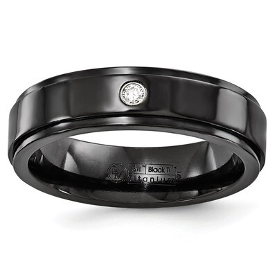 Edward Mirell Black Titanium .03ct Diamond with Sterling Silver Bezel 6mm Band EMR214 by Edward Mir…