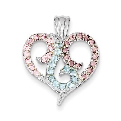 Sterling Silver Multi Color Diamond Heart Pendant QP291