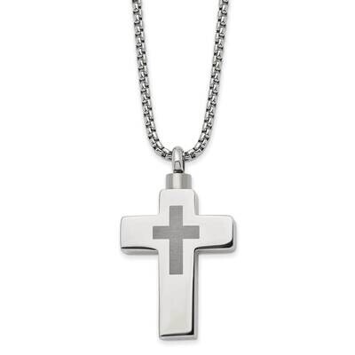 24 Inch Polished Lasered Cross Ash Holder Necklace Stainless Steel SRN2936-24 by Chisel, MPN: SRN29…