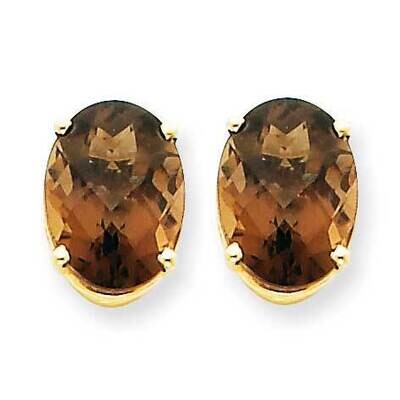 10x8 Oval Checker-Cut Smoky Quartz Earrings 14k Gold XE90CQ, MPN: XE90CQ, 883957108896