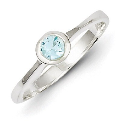 Light Blue Round Bezel Diamond Ring Sterling Silver QR4400, MPN: QR4400, 883957530826