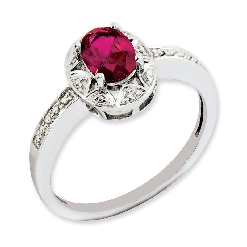 July Created Ruby Ring Sterling Silver Diamond QBR10JUL, MPN: QBR10JUL, 886774187969