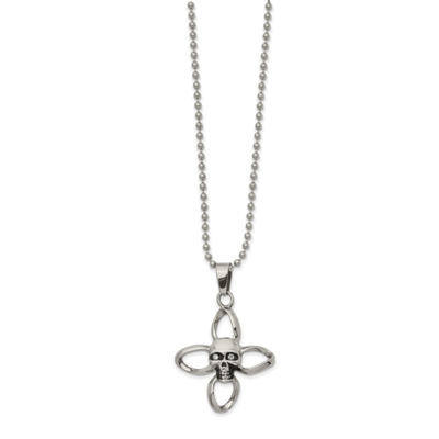 Oxidized CZ Stone Stone Skull Cross 22 Inch Necklace Stainless Steel Polished SRN2575-22 by Chisel,…