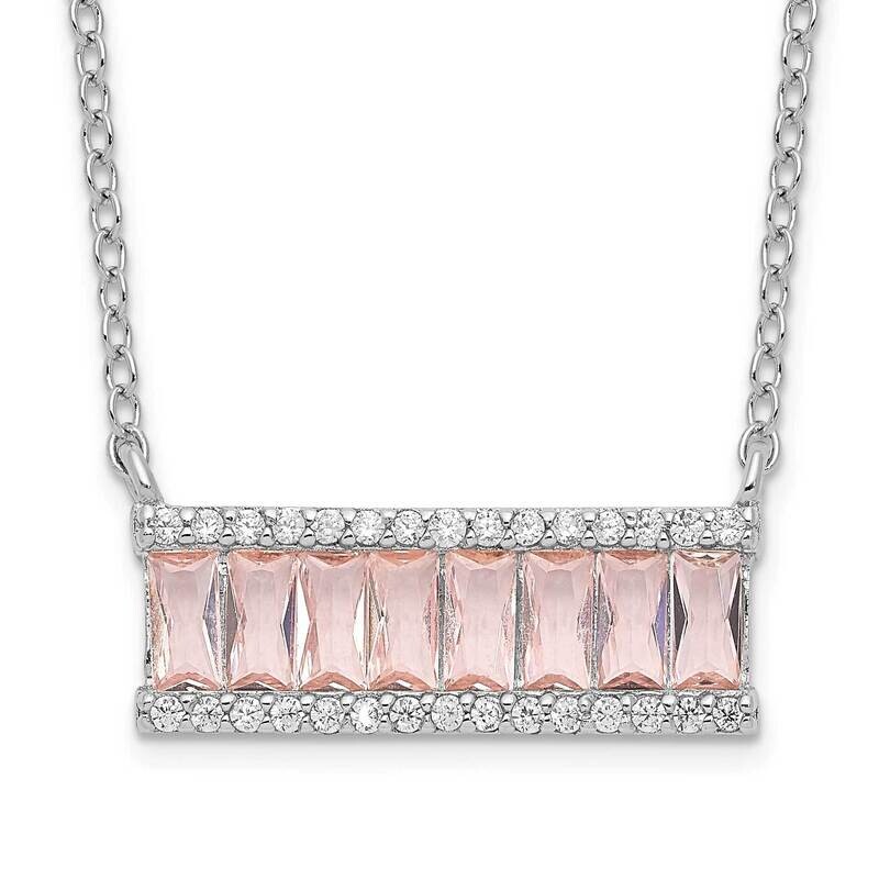 Cheryl M Ss Rhod Emerald-Cut Pink Nano Crystal &amp; CZ Diamond Bar Necklace QCM1526-18, MPN: QCM1526-1…