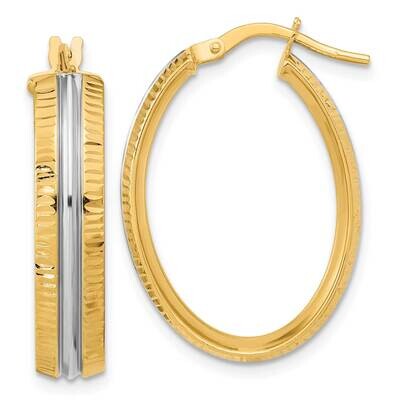 Center Polished Oval Hoop Earrings 14k Gold with White Rhodium TF2038, MPN: TF2038, 883957987705