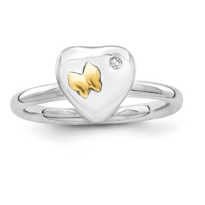 14k Gold Butterfly Diamond Ring - Sterling Silver QSK1655, MPN: QSK1655, 886774253169