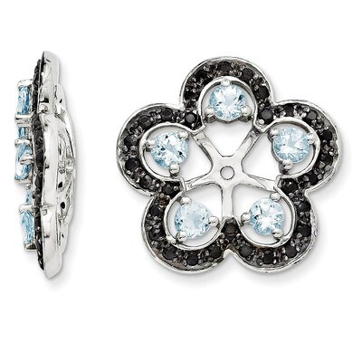 Aquamarine &amp; Black Sapphire Earring Jacket Sterling Silver Rhodium QJ141MAR, MPN: QJ141MAR, 1911013…