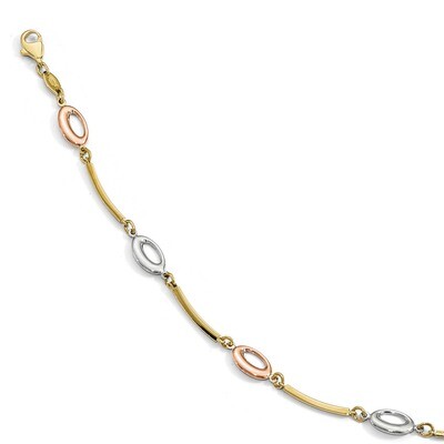 Leslie&#39;s Polished Bracelet 7.5 Inch 10k Tri-color Gold HB-10LF542-7.5, MPN: 10LF542-7.5, 1911017537…
