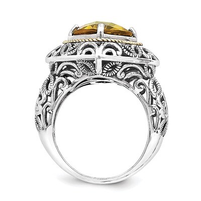 Whiskey Quartz Ring Sterling Silver &amp; 14k Gold QTC812, MPN: QTC812, 883957010588