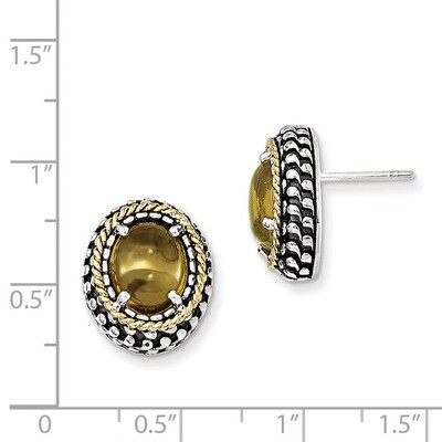 Citrine Post Earrings Sterling Silver &amp; 14k Gold Antiqued QTC972, MPN: QTC972, 883957028989