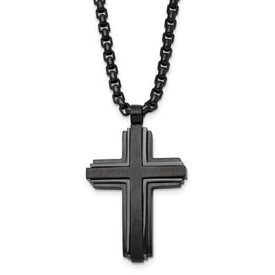 Polished Black Ip-Plated Cross 24 Inch Necklace Stainless Steel Brushed SRN2843-24 by Chisel, MPN: …
