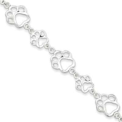 7.5 Inch Paw Print Bracelet Sterling Silver Polished QA69-7.5, MPN: QA69-7.5, 883957580166