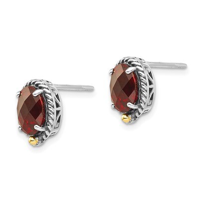 Garnet Post Earrings Sterling Silver &amp; 14k Gold QTC1417, MPN: QTC1417, 886774378268