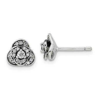CZ Diamond Trilogy Post Earrings Sterling Silver Antiqued QE16181, MPN: QE16181, 196904169254