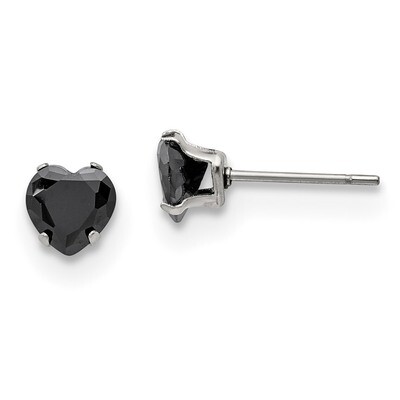 6mm Black Heart Diamond CZ Stud Post Earrings Stainless Steel Polished SRE1082 by Chisel, MPN: SRE1…