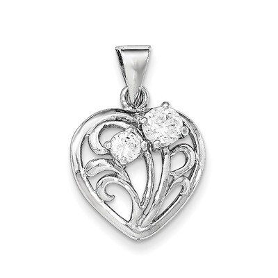 Polished CZ Heart Pendant Sterling Silver QC8488