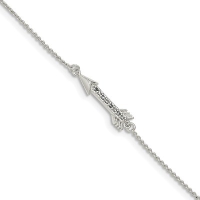 CZ Diamond with 0.25 inch Extender Arrow Bracelet 7 Inch Sterling Silver QG3935-7, MPN: QG3935-7, 8…