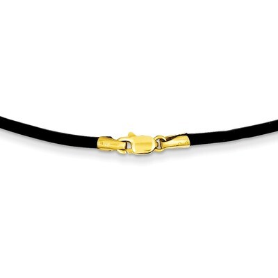 2mm Black Leather Cord Necklace 16 Inch 14k Gold XG260-16, MPN: XG260-16, 191101537103