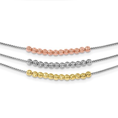 Diamond-cut Gold &amp; Rose-tone 3 Strand Necklace 18 Inch Sterling Silver Rhodium QG4554-18, MPN: QG45…