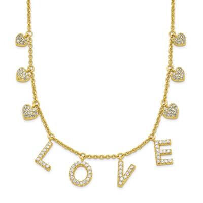 Gold-Tone CZ Love with 2 Inch Extension Necklace Sterling Silver QG6026-16, MPN: QG6026-16, 1969041…