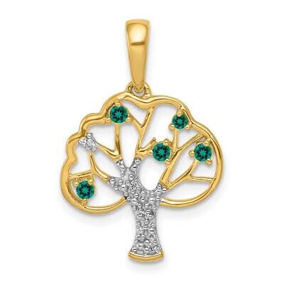 Created Emerald &amp; Diamond Polished Tree Pendant 14k Gold PM5294-CEM-002-YA, MPN: PM5294-CEM-002-YA,…