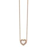 Rose Ip White Enamel CZ Diamond Heart with 2 Inch Extender Necklace Stainless Steel Polished SRN274…