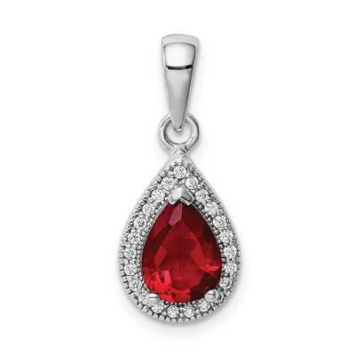 Red &amp; Clear CZ Diamond Pendant Sterling Silver Rhodium Plated QP5247JAN, MPN: QP5247JAN, 8839579563…