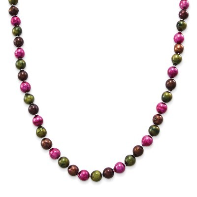 Dk Brown, Dk Olive &amp; Fuchsia 10-10.5mm FW Cultured Pearl Necklace QH3056-32