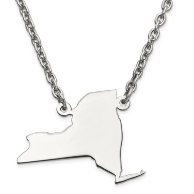 New York State Pendant Necklace with Chain Sterling Silver Engravable XNA706SS-NY, MPN: XNA706SS-NY…