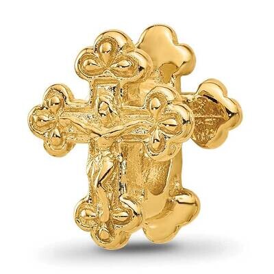 Gold-plated Budded Crucifix Bead Sterling Silver QRS1173GP, MPN: QRS1173GP,