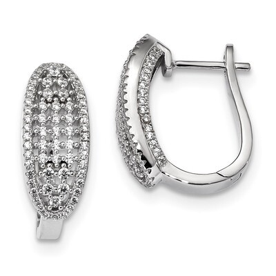 CZ Diamond Hinged Hoop Earrings Sterling Silver Rhodium-plated QE13695, MPN: QE13695,