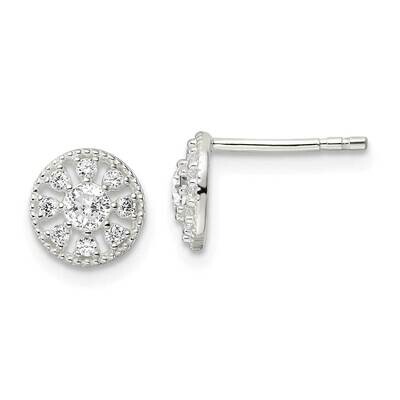 Circle Post Earrings Sterling Silver Cz Diamond QE16119, MPN: QE16119, 196904150849