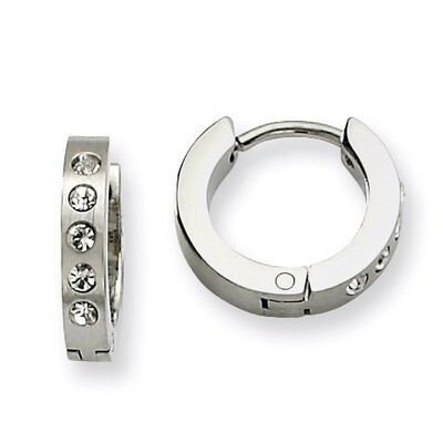 Synthetic Diamond Hinged Hoop Earrings - Stainless Steel SRE104 by Chisel, MPN: SRE104, 883957747361