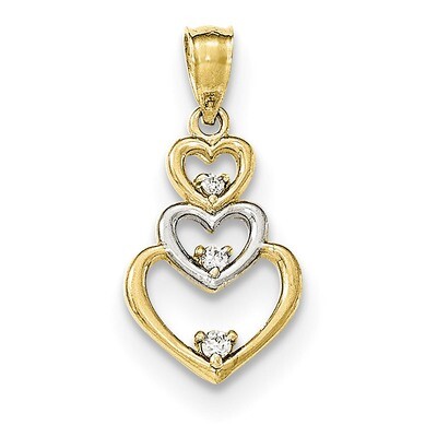 CZ Diamond 3-Heart Pendant 10k Gold with Rhodium 10C1326, MPN: 10C1326, 191101459054